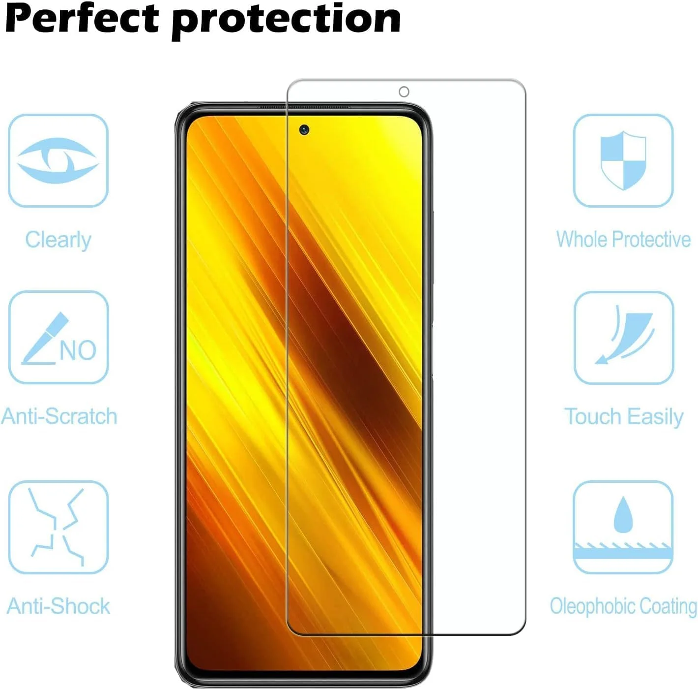 محافظ صفحه نمایش شیشه ای حرارت دیده 9H زویییک [بسته 3 عددی] برای گوشی شیائومی POCO X6 Pro 5G، محافظت در برابر اثر انگشت، فوق العاده شفاف، حساسیت لمسی بالا، فیلم ضد خش