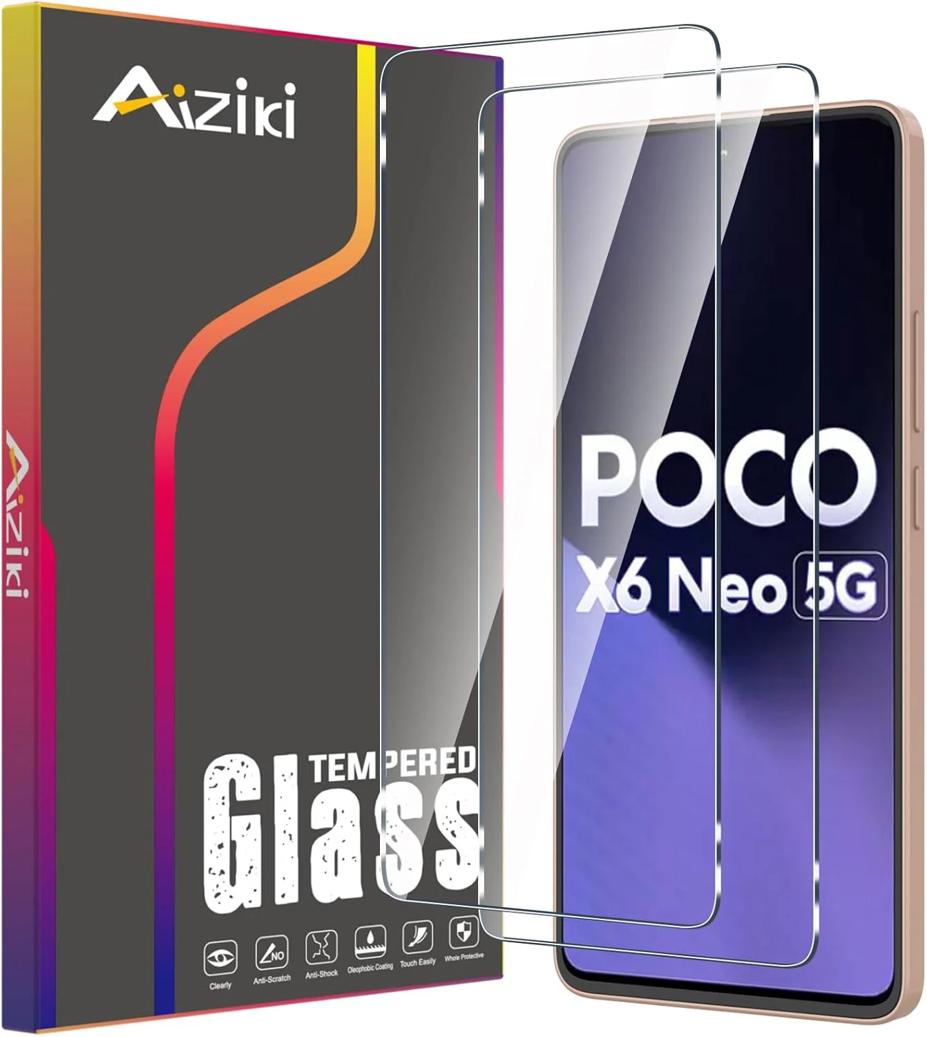 محافظ صفحه نمایش شیشه ای Aiziki [2 عددی] برای شیائومی ردمی 13 پرو 5G / شیائومی پوکو X6 نئو، فیلم شیشه ای حرارت دیده، محافظت در برابر ضربه، ضد خرد شدن، ضد خش، HD شفاف، بدون حباب