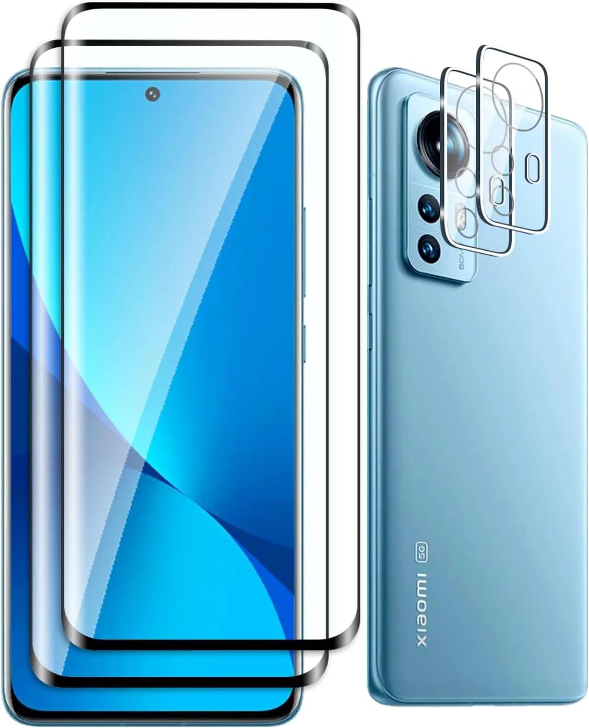 محافظ صفحه نمایش شیشه ای حرارت دیده Fyqzio [بسته 2+2 عددی] سازگار با Xiaomi 12/12X و دوربین، بدون حباب، سختی 9H، ضد خش، لبه های منحنی سه بعدی، محافظ صفحه نمایش HD برای Xiaomi 12/12X