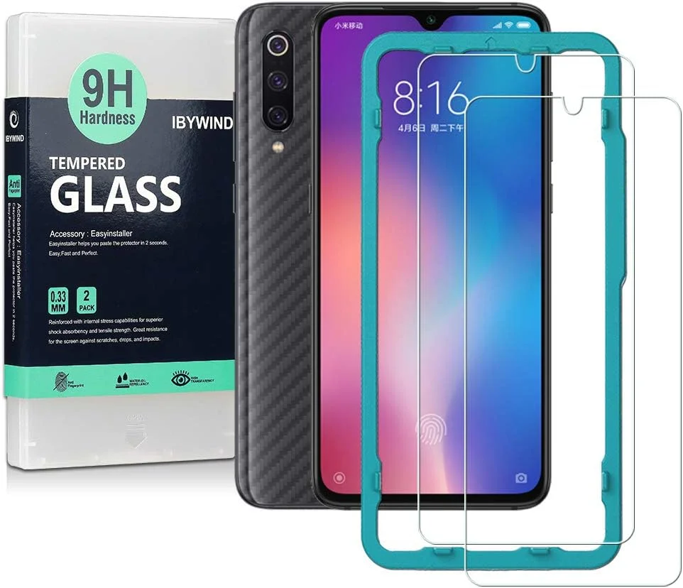 محافظ صفحه نمایش شیشه ای سخت شیائومی می 9/9 پرو ایبای ویند 6.39 اینچ، بسته 2 عددی، سختی 9H، نصب آسان