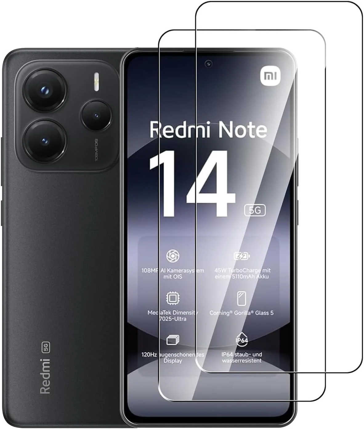 [بسته 2 عددی] محافظ صفحه نمایش شیشه ای حرارت دیده WRTBS برای گوشی شیائومی Redmi Note 14 4G، سختی 9H، وضوح بالا، پوشش کامل، مقاوم در برابر خش، بدون حباب، ضد اثر انگشت