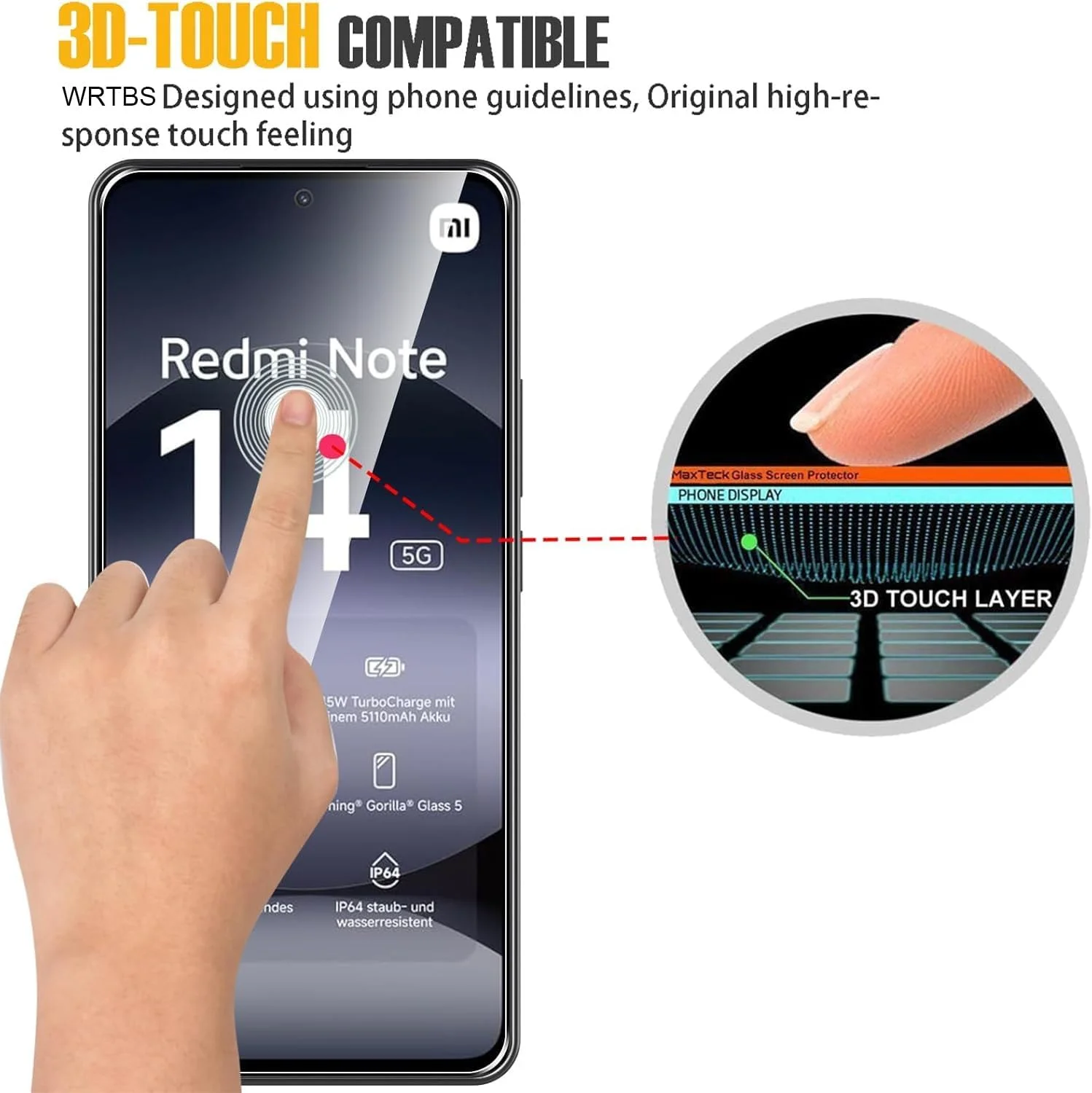 [بسته 2 عددی] محافظ صفحه نمایش شیشه ای حرارت دیده WRTBS برای گوشی شیائومی Redmi Note 14 4G، سختی 9H، وضوح بالا، پوشش کامل، مقاوم در برابر خش، بدون حباب، ضد اثر انگشت