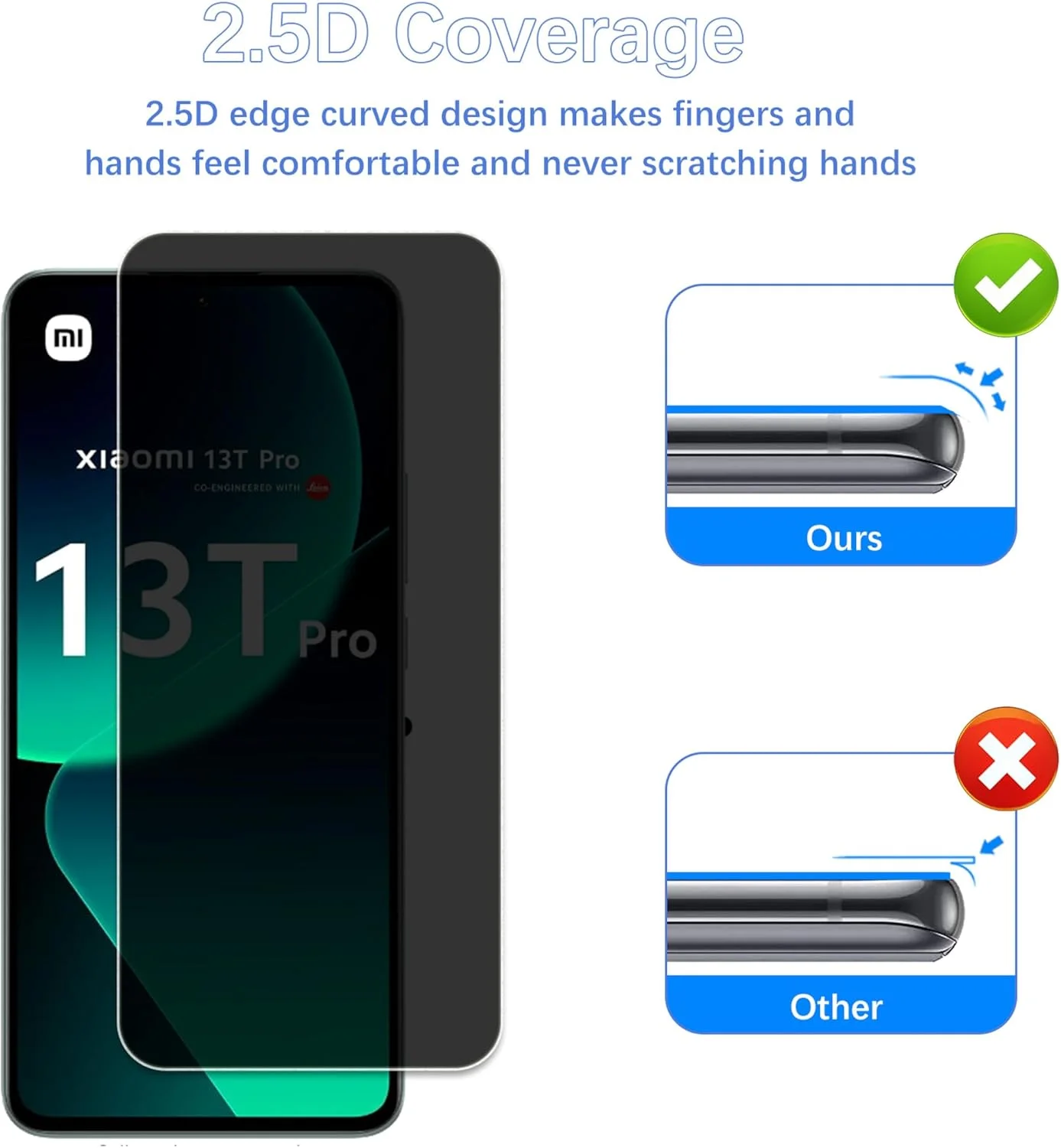 محافظ صفحه نمایش حریم خصوصی نیکسینیو مناسب برای شیائومی 13T/13T Pro، شیشه محافظ ضد جاسوسی، فیلم حریم خصوصی، [ضد جاسوسی] [سختی 9H] [بدون حباب] [مقاوم در برابر خراش]