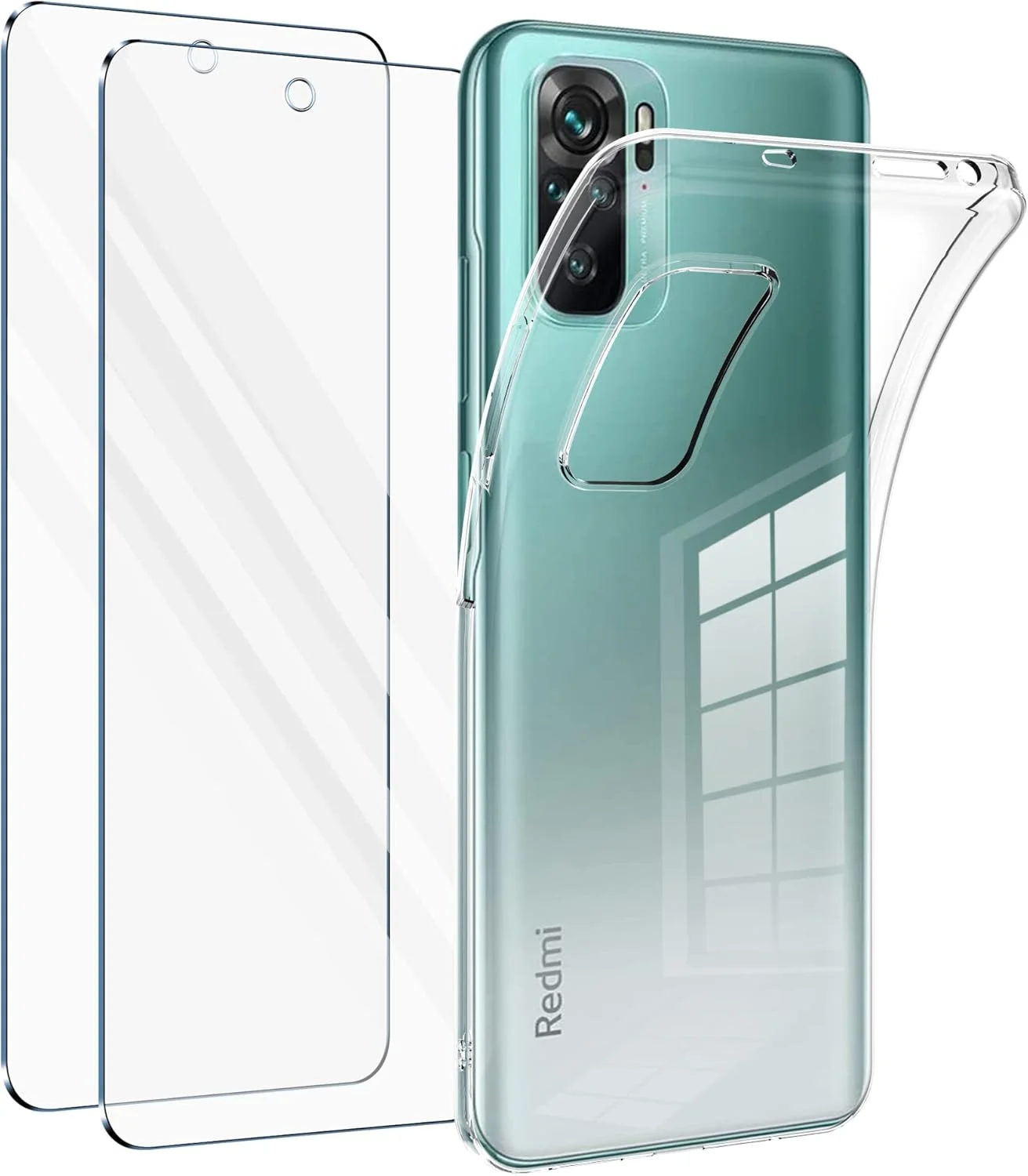 کاور واوکی برای گوشی شیائومی ردمی نوت 10 4G/10S 4G به همراه 2 محافظ صفحه نمایش، کاور سیلیکونی نرم و شفاف و شیشه حرارت دیده، کاور TPU فوق العاده نازک و ضد ضربه برای ردمی نوت 10 4G سایز 6.43 اینچ