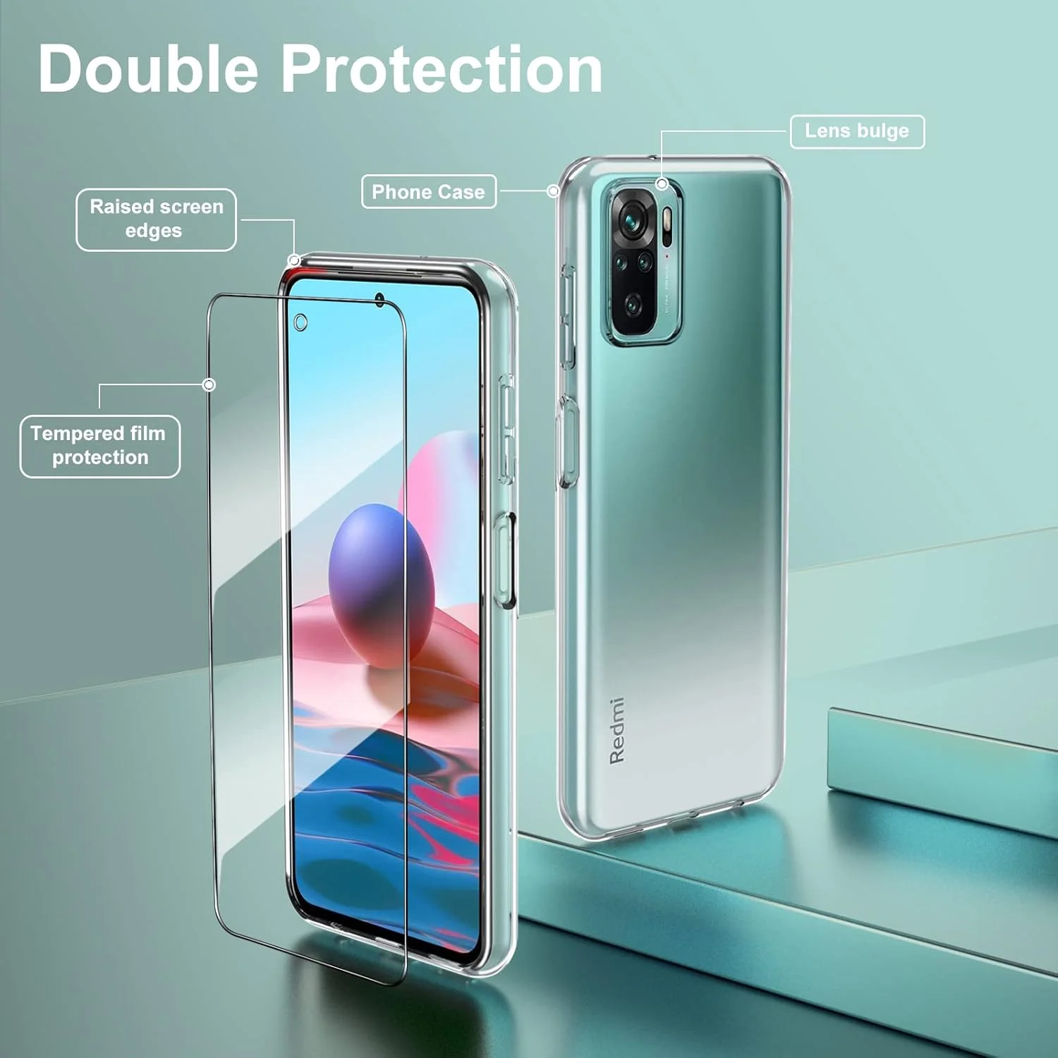 کاور واوکی برای گوشی شیائومی ردمی نوت 10 4G/10S 4G به همراه 2 محافظ صفحه نمایش، کاور سیلیکونی نرم و شفاف و شیشه حرارت دیده، کاور TPU فوق العاده نازک و ضد ضربه برای ردمی نوت 10 4G سایز 6.43 اینچ