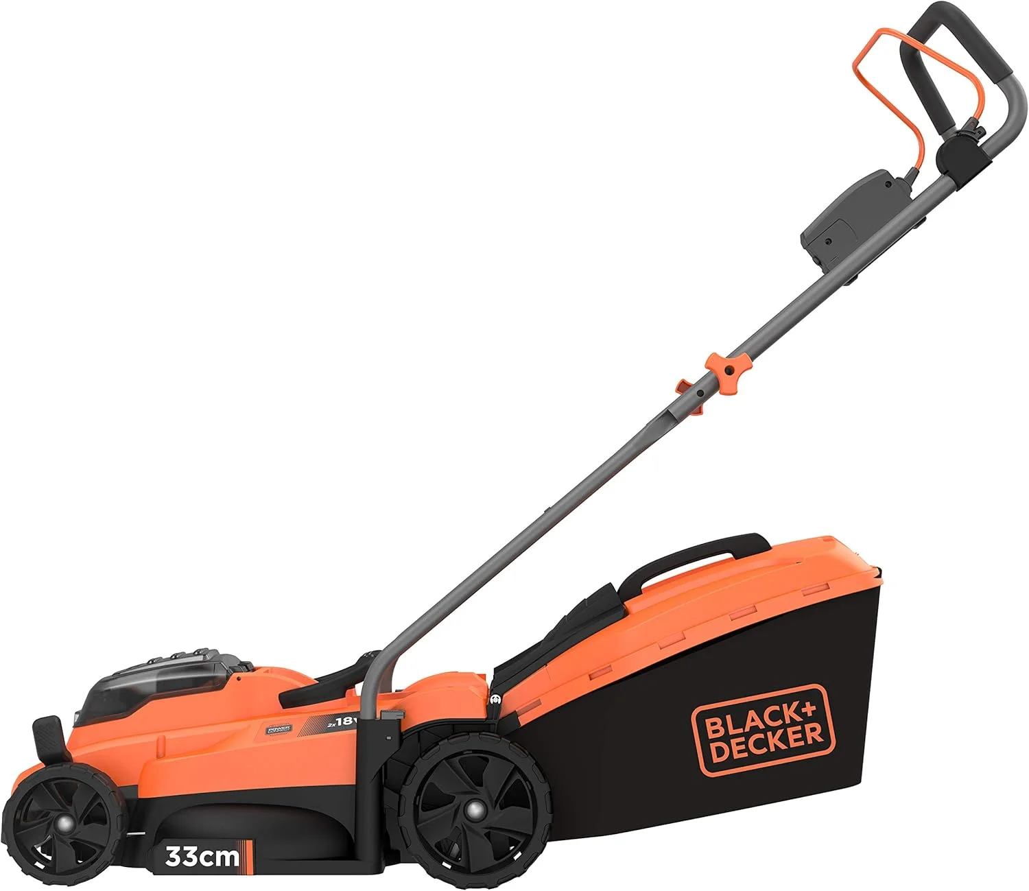چمن زن برقی BLACK+DECKER BCMW3318L2 با 2 باتری و شارژر (کارکرد با 2 عدد باتری 18 ولت، 2.5 آمپر ساعت، عرض برش 33 سانتی متر، برای باغ های کوچک، تنظیم ارتفاع 5 حالته) چمن زن برقی BLACK+DECKER BCMW3318L2 با 2 باتری و شارژر (کارکرد با 2 عدد باتری 18 ولت، 2.5 آمپر ساعت، عرض برش 33 سانتی متر، برای باغ های کوچک، تنظیم ارتفاع 5 حالته)