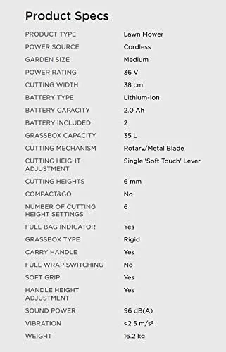 ماشین چمن زنی لیتیوم یونی بی سیم 36 ولت بلک اند دکر 38 سانتی متر شامل دو باتری 2.0 آمپر ساعت با مخزن جمع آوری چمن 35 لیتری مدل CLM3820L2