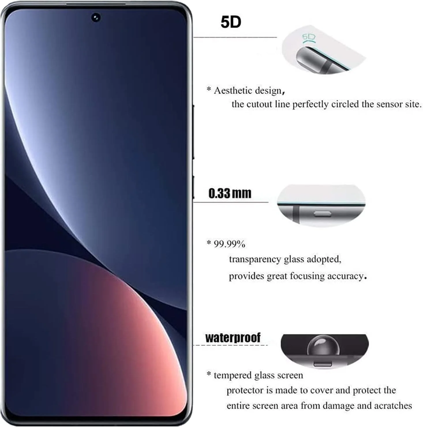 O Ozone [2 Pack] Tempared Glass Screen Protector, 9H Tempered Glass Film Case-Friendly, HD Clear Full Coverage (Xiaomi 12 Pro)
