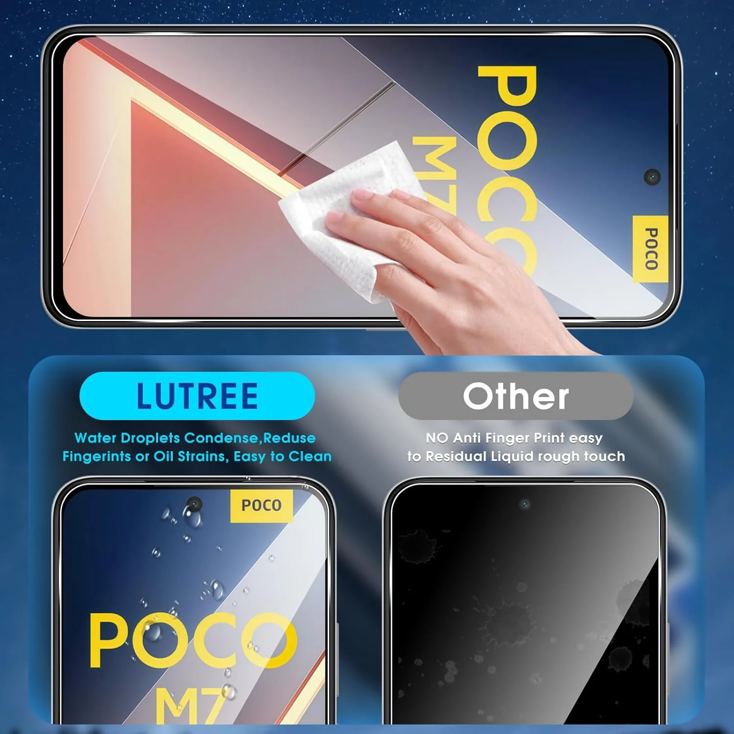 Lutree Tempered Glass Screen Protector for Xiaomi Poco M7 4G, Pack of 3 + 3 Protective Glass + Camera Protection Film, 9H Hardness Anti-Scratch Screen Protector, Bubble-Free HD Screen Protector Lutree Tempered Glass Screen Protector for Xiaomi Poco M7 4G, Pack of 3 + 3 Protective Glass + Camera Protection Film, 9H Hardness Anti-Scratch Screen Protector, Bubble-Free HD Screen Protector
