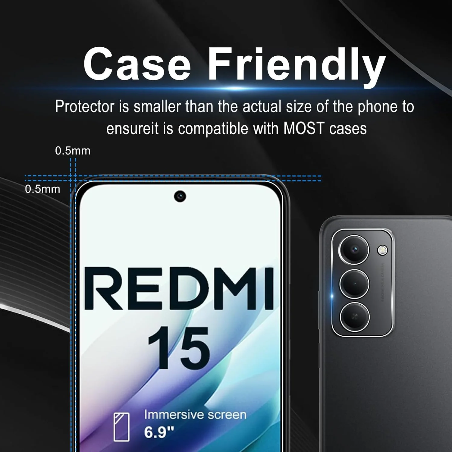 Bihizei Tempered Glass for Xiaomi Redmi 15 4G/5G, 2 Pieces Screen Protector and 2 Pieces Rear Camera Protective Film, 9H Hardness, Anti-Scratch, HD Bihizei Tempered Glass for Xiaomi Redmi 15 4G/5G, 2 Pieces Screen Protector and 2 Pieces Rear Camera Protective Film, 9H Hardness, Anti-Scratch, HD