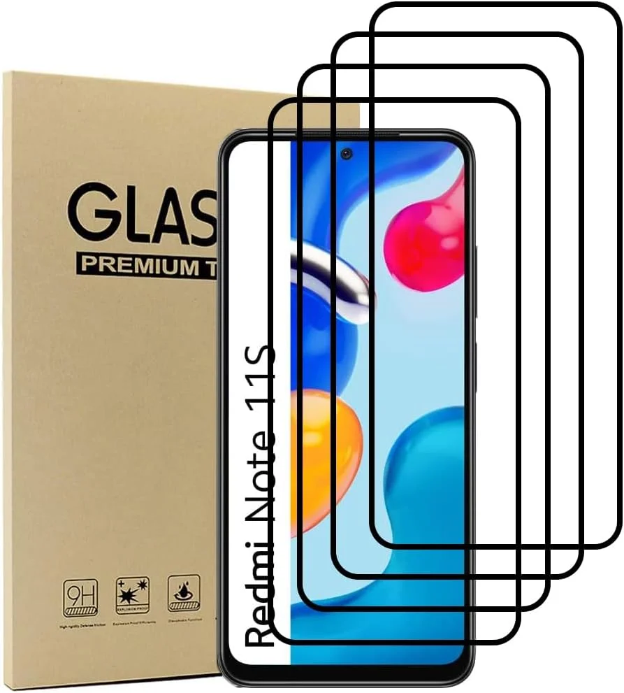 Alenbowen Screen Protector for Xiaomi Redmi Note 11S Inch Phone, Glass Screen Protector, 9H Hardness, Anti-Scratch, Full Coverage of Black Edge, Anti-Blister [4 Pieces]