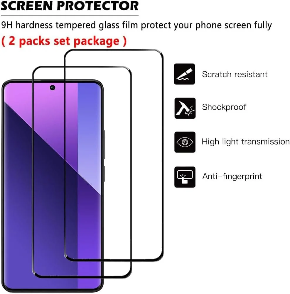 محافظ صفحه نمایش [2 عددی] jonlineuk برای شیائومی Redmi Note 13 Pro Plus (Pro+)، فیلم شیشه ای حرارت دیده، [سازگار با قاب][ضد خش][ضد شکستگی] برای شیائومی Redmi Note 13 Pro Plus