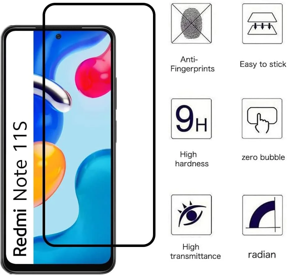 Alenbowen Screen Protector for Xiaomi Redmi Note 11S Inch Phone, Glass Screen Protector, 9H Hardness, Anti-Scratch, Full Coverage of Black Edge, Anti-Blister [4 Pieces]