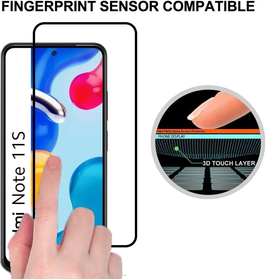 Alenbowen Screen Protector for Xiaomi Redmi Note 11S Inch Phone, Glass Screen Protector, 9H Hardness, Anti-Scratch, Full Coverage of Black Edge, Anti-Blister [4 Pieces]