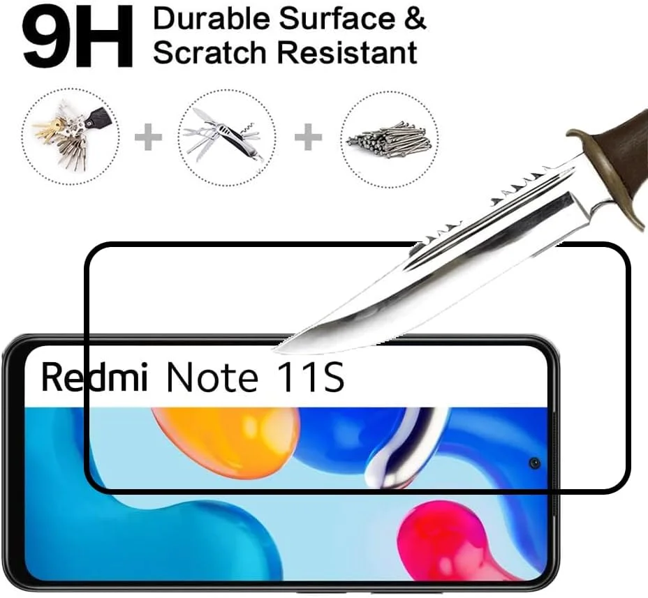 Alenbowen Screen Protector for Xiaomi Redmi Note 11S Inch Phone, Glass Screen Protector, 9H Hardness, Anti-Scratch, Full Coverage of Black Edge, Anti-Blister [4 Pieces]