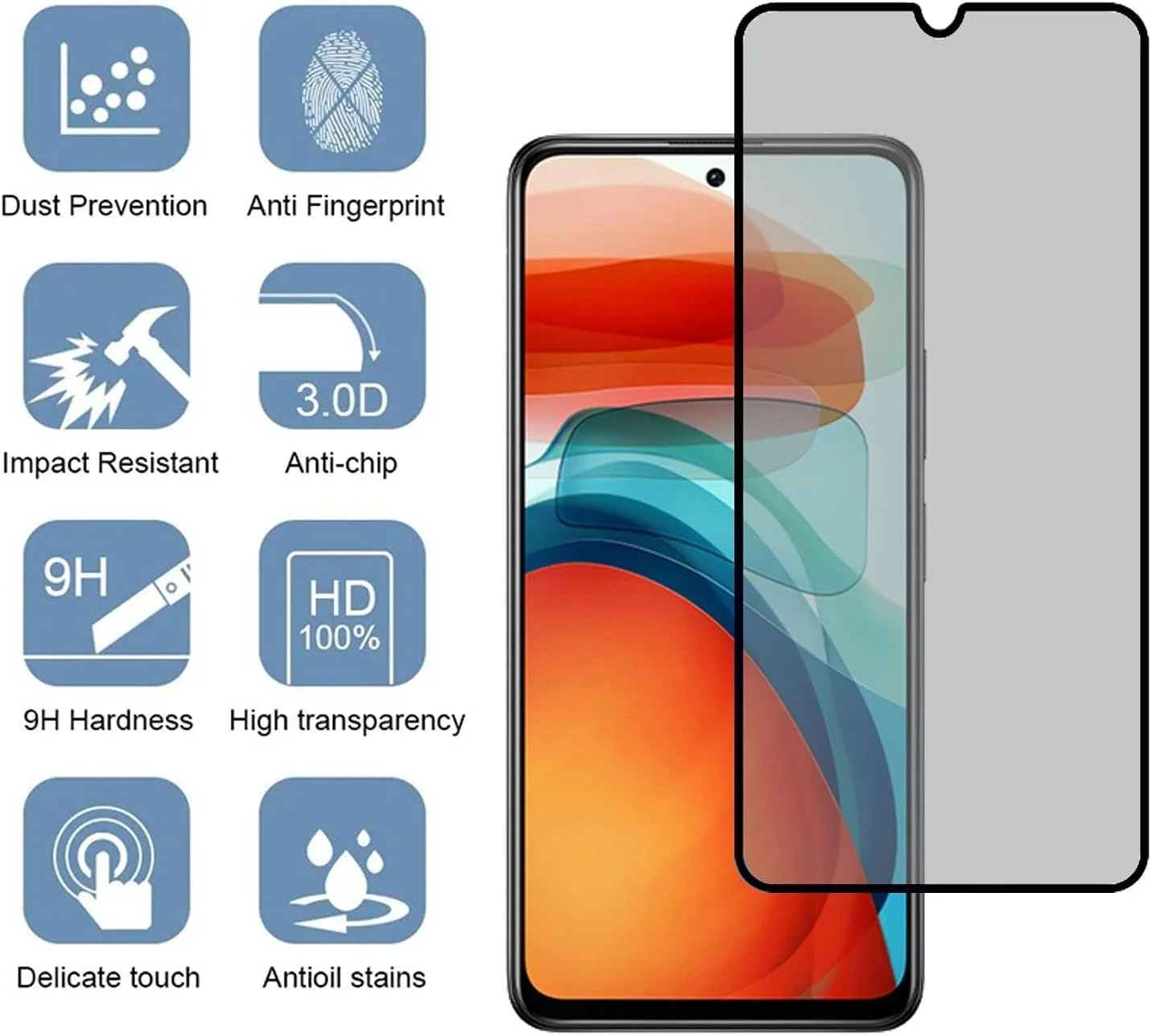 محافظ صفحه نمایش حریم خصوصی شیشه ای EXELLE برای شیائومی Redmi 10C، سختی 9H [ضد خش] [ضد اثر انگشت] فیلم بدون حباب برای Redmi 10C