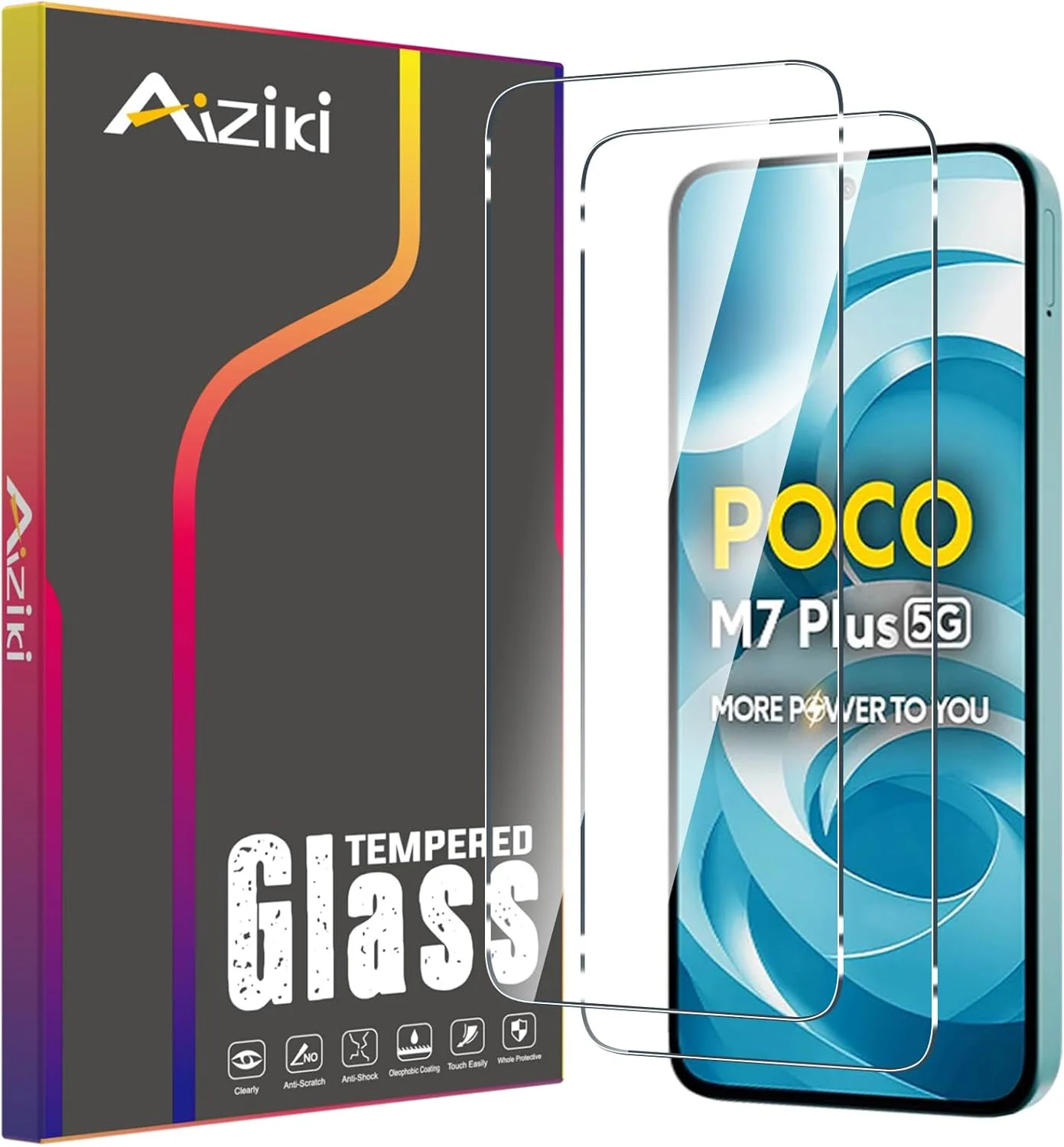آیزیکی [2 عدد شیشه حرارت دیده برای شیائومی پوکو M7 پلاس 5G، شفاف HD، ضد خش، ضد اثر انگشت، محافظ صفحه نمایش پوشش کامل با سختی 9H برای شیائومی پوکو M7 پلاس 5G