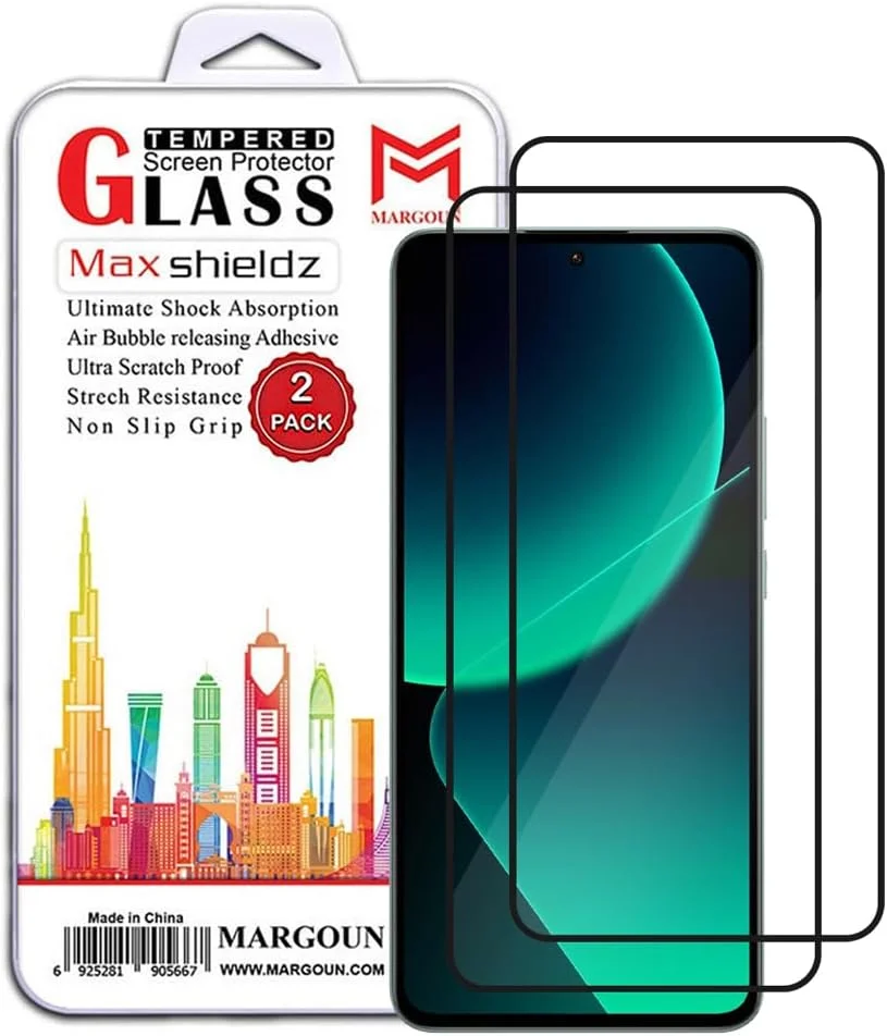 محافظ صفحه نمایش شیشه ای مارگون برای شیائومی 13T / 13T Pro، پوشش کامل، شیشه حرارت دیده ممتاز، نصب آسان، سازگار با قاب، بدون حباب، 6.67 اینچ (2 عدد)