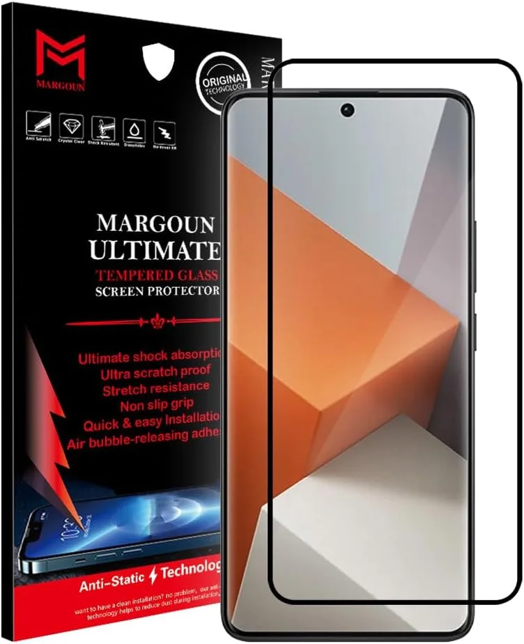 محافظ صفحه نمایش شیشه ای مارگون برای شیائومی Redmi Note 13 Pro/Note 13 Pro+/Note 13، پوشش کامل شیشه حرارت دیده ممتاز، نصب آسان، سازگار با قاب، بدون حباب، 6.67 اینچ (1 عدد)