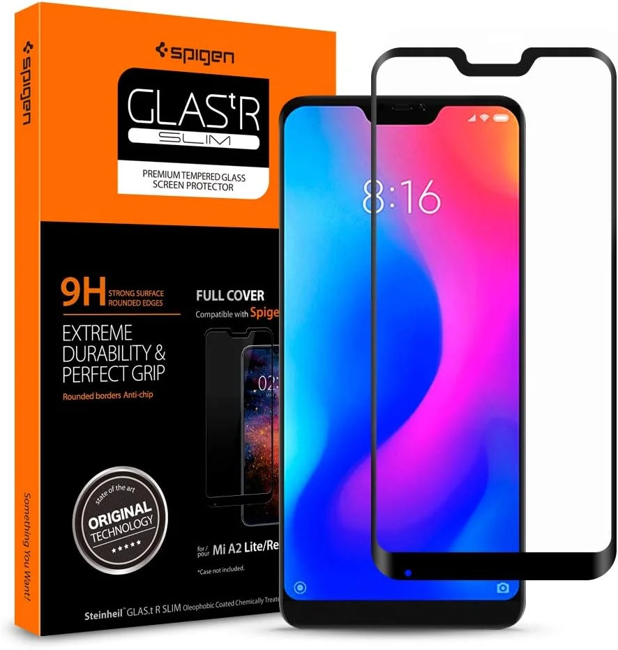 محافظ صفحه نمایش شیشه ای خمیده اسپیگن GLAStR Slim مناسب برای گوشی شیائومی Mi A2 Lite - پوشش کامل
