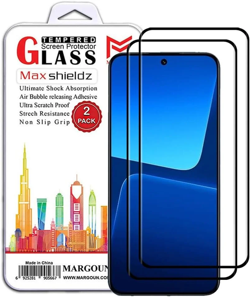 محافظ صفحه نمایش شیشه ای مارگون 2 عددی مناسب برای شیائومی 13 پرو، لبه مشکی، سختی 9H، ضد اثر انگشت (شیائومی 13 پرو)