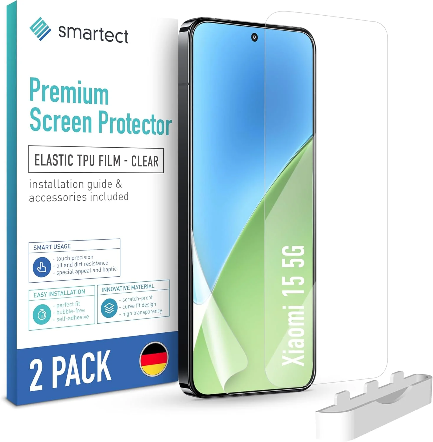 محافظ صفحه نمایش TPU اسمارتک [2 عدد، شفاف] برای شیائومی 15 5G، پوشش کامل صفحه نمایش، نصب بدون حباب، محافظت در برابر اثر انگشت