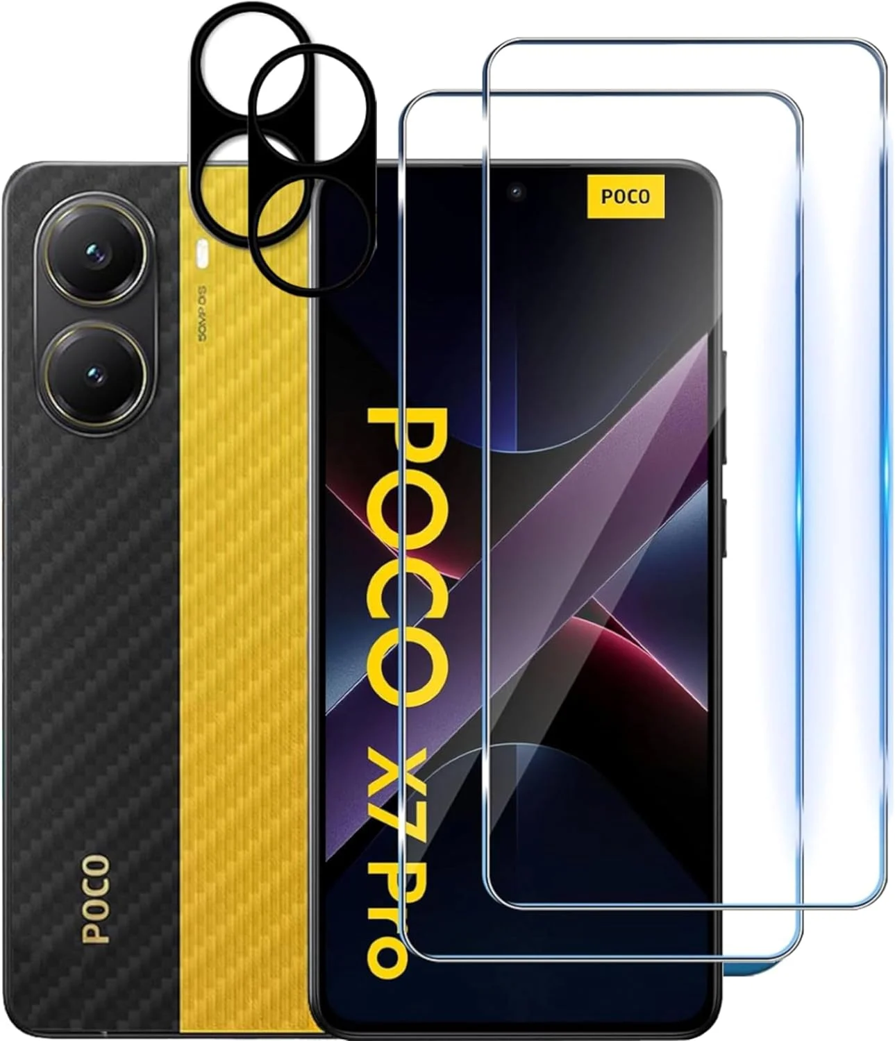 محافظ صفحه نمایش Vurtboly بسته 2+2 سازگار با Xiaomi Poco X7 Pro 5G 2025، شیشه حرارت دیده 9H + محافظ لنز دوربین، مقاوم در برابر خراش و بدون حباب برای Xiaomi Poco X7 Pro 2025