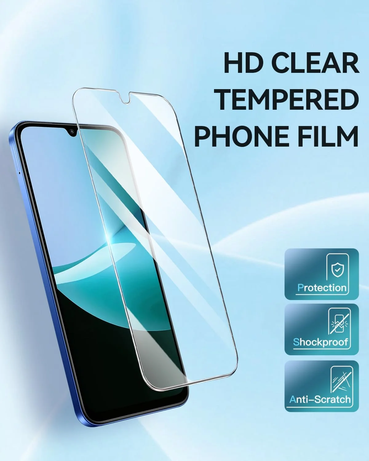 محافظ صفحه نمایش شیشه ای حرارت دیده [بسته 3 عددی] T Tersely برای شیائومی Redmi 15C، سازگار با قاب، فوق العاده شفاف، مقاوم در برابر شکستگی، فیلم ضد خش برای محافظت بیشتر