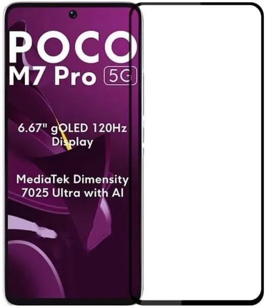 BURAQ 5D Screen Protector For Xiaomi Poco M7 Pro, Full Coverage, Ultra HD 9H Tempered Glass, Easy Installation Screen Protector For Xiaomi Poco M7 Pro