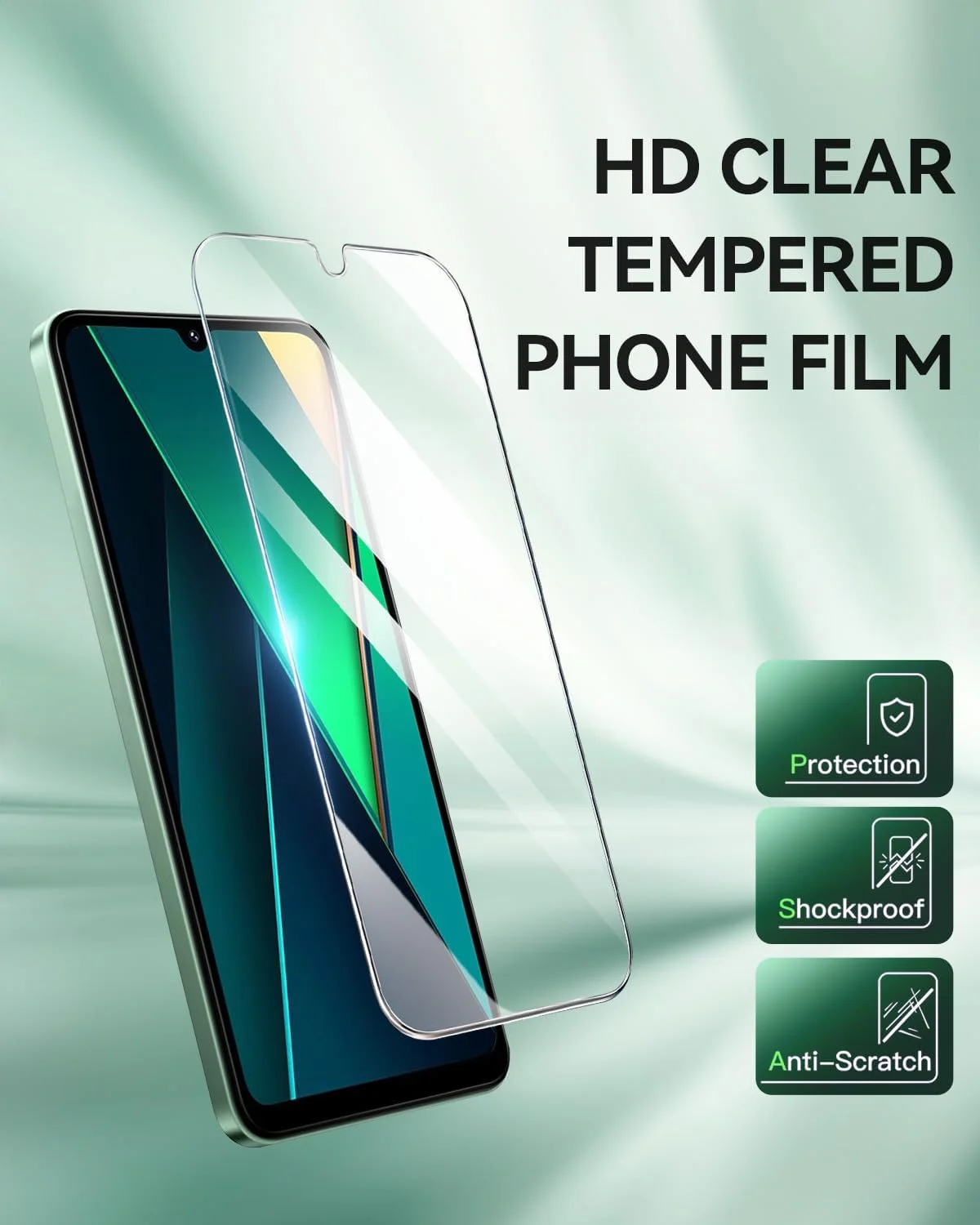 محافظ صفحه نمایش شیشه ای حرارت دیده [بسته 3 عددی] T Tersely برای گوشی شیائومی POCO C75، سازگار با قاب، فوق العاده شفاف، ضد خرد شدن، فیلم ضد خش برای محافظت بیشتر