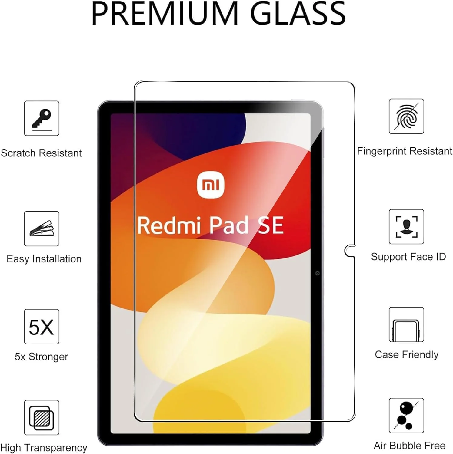 محافظ صفحه نمایش شیشه ای تمپر شده برای شیائومی Redmi Pad SE 2023 [بدون حباب] [سختی 9H] [مقاوم در برابر خراش] فیلم محافظ شیشه ای تمپر شده برای Redmi Pad SE شفاف (1)