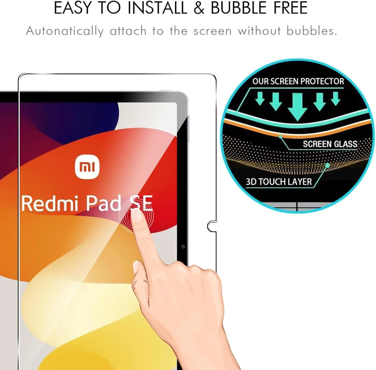 محافظ صفحه نمایش شیشه ای تمپر شده برای شیائومی Redmi Pad SE 2023 [بدون حباب] [سختی 9H] [مقاوم در برابر خراش] فیلم محافظ شیشه ای تمپر شده برای Redmi Pad SE شفاف (1)