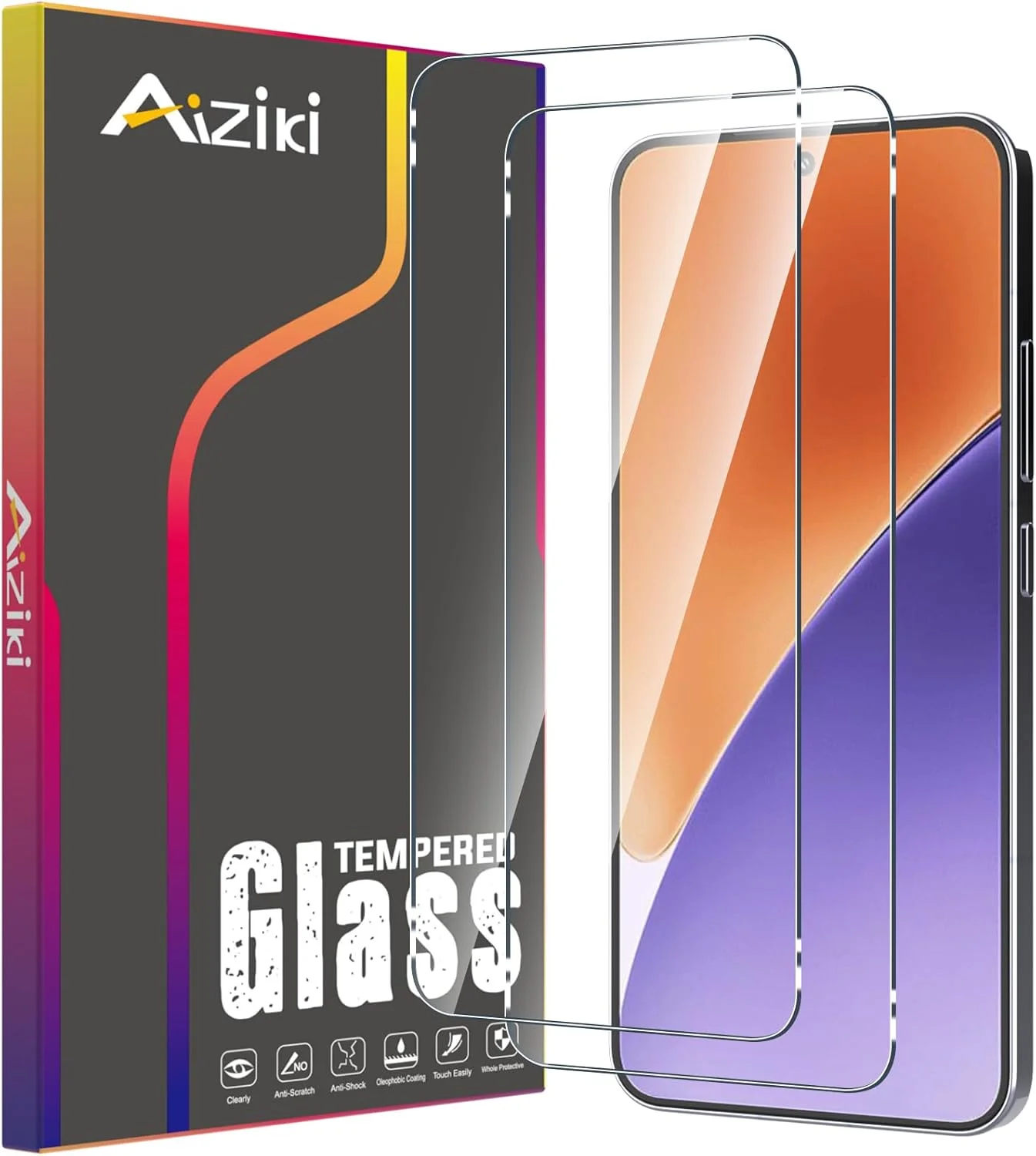 محافظ صفحه نمایش شیشه ای تمپرد Aiziki [2 عدد] برای شیائومی 15، شفافیت HD، ضد خش، ضد اثر انگشت، پوشش کامل با سختی 9H برای شیائومی 15