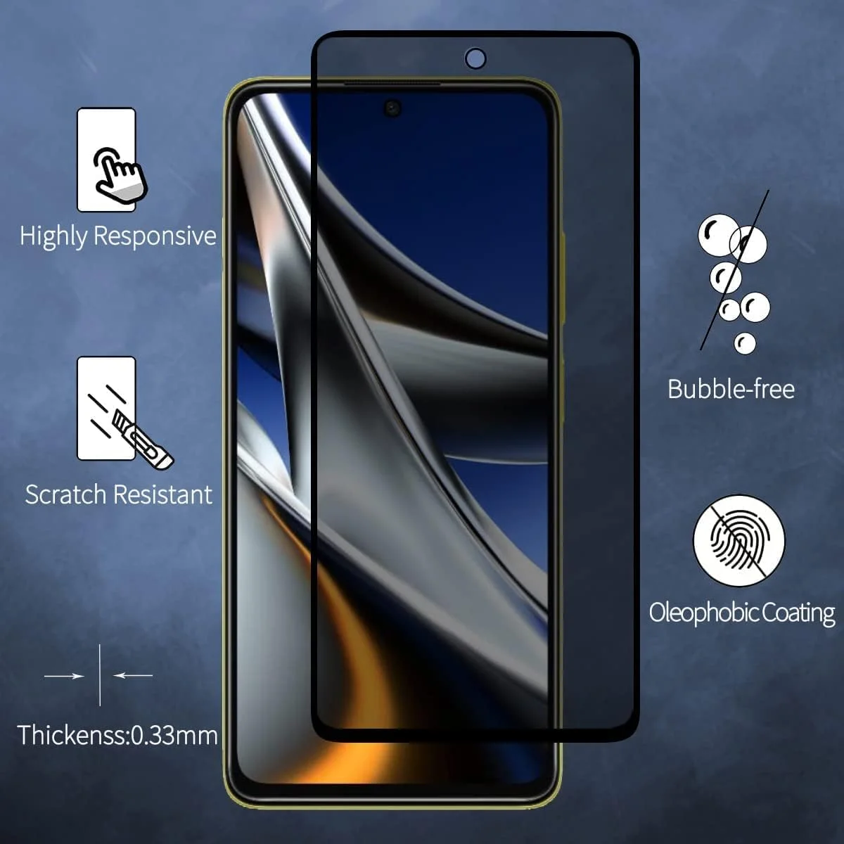 محافظ صفحه نمایش حریم خصوصی شیائومی Poco X4 Pro، فیلم شیشه ای حرارت دیده ضد جاسوسی، سختی 9H، مقاوم در برابر خراش، محافظ صفحه نمایش شیشه ای حرارت دیده ضد جاسوسی بدون حباب برای شیائومی Poco X4 Pro 5G