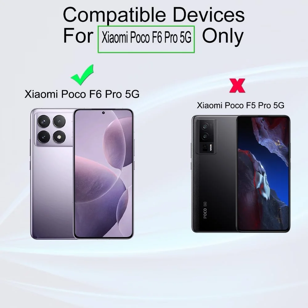 محافظ صفحه نمایش 2 عددی Ibywind برای گوشی شیائومی Poco F6 Pro 5G 6.67 اینچی، شیشه حرارت دیده با سختی 9H، همراه با 1 عدد محافظ لنز دوربین، 1 عدد فیلم فیبر کربن پشت، نصب آسان