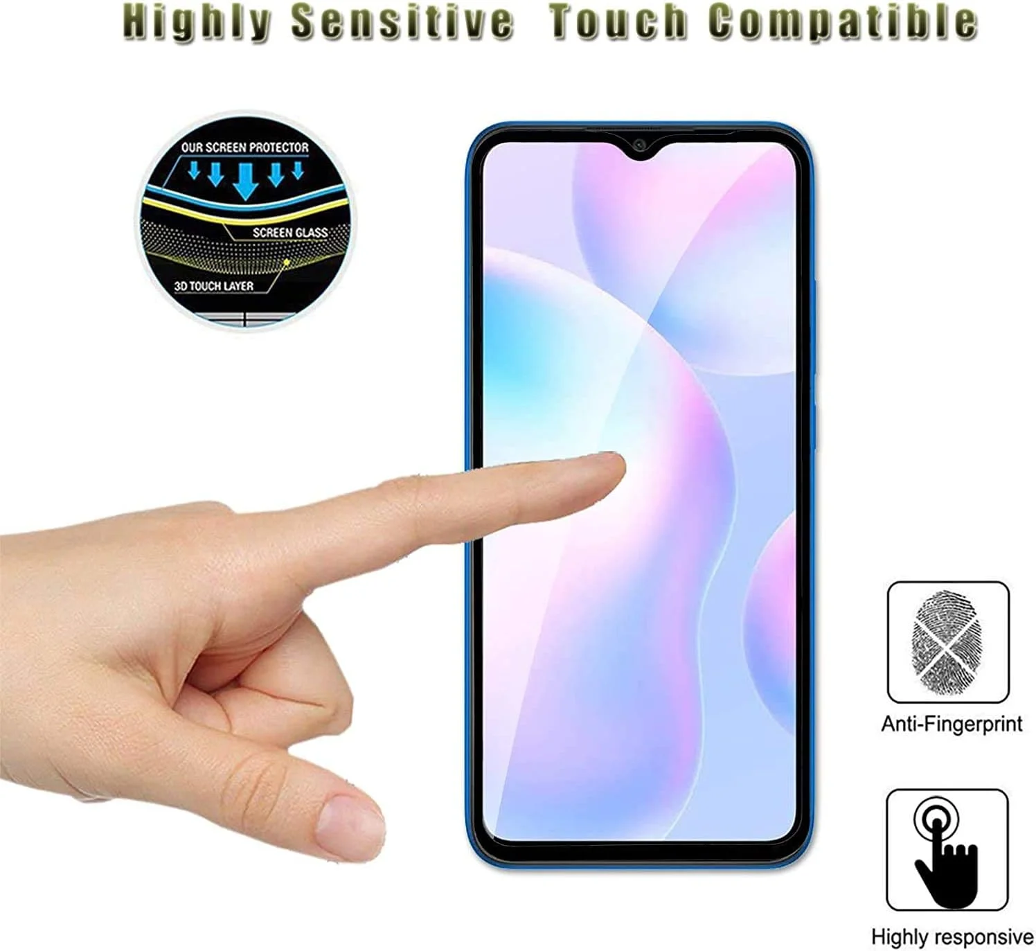 محافظ صفحه نمایش شیشه ای تمپرد Al-HuTrusHi برای شیائومی Redmi 9A [پوشش کامل HD] [نصب آسان] [لبه گرد] [مقاوم در برابر خراش] [سختی 9H] [بدون حباب] فیلم محافظ صفحه