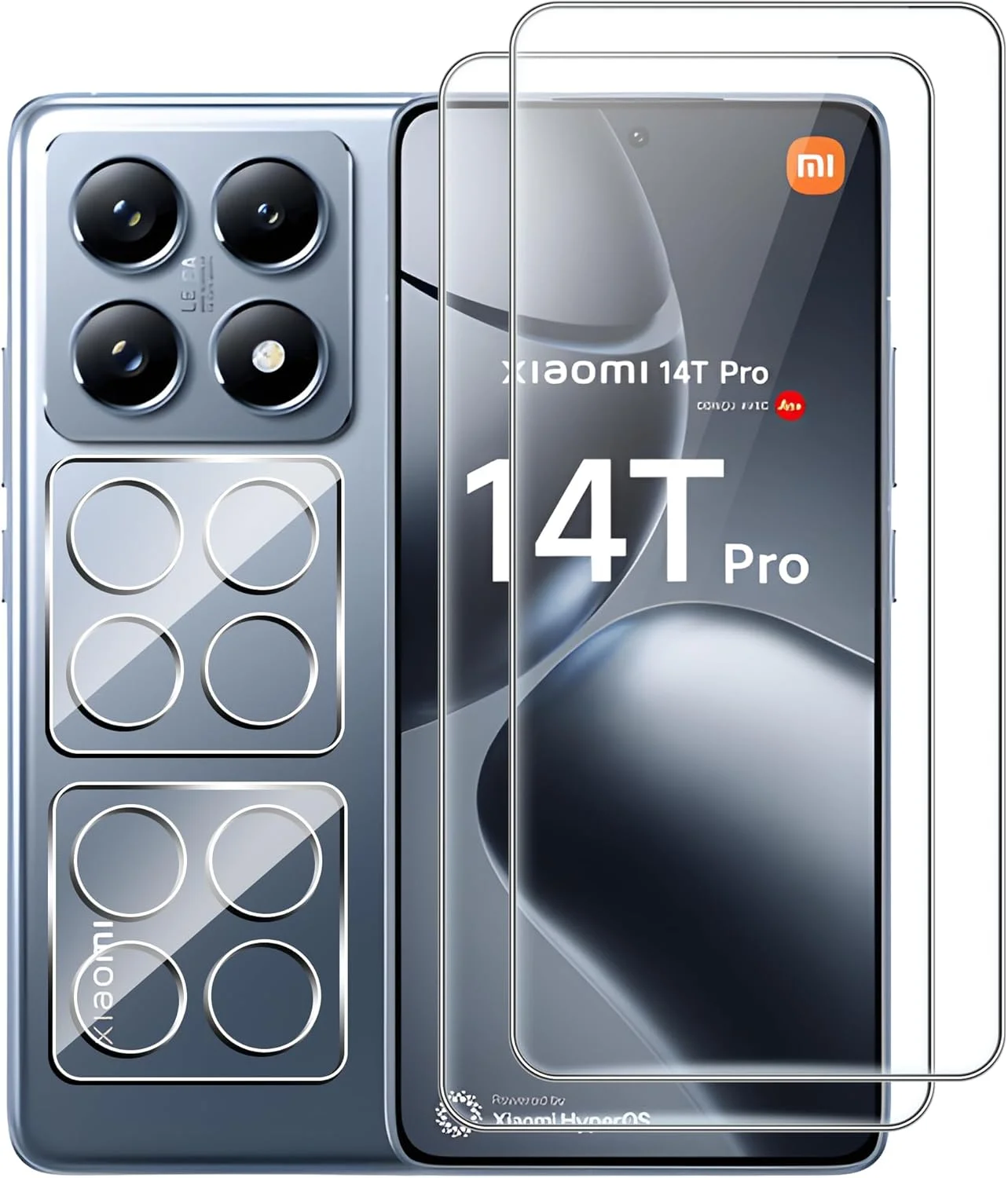 محافظ صفحه نمایش شیائومی 14T Pro بسته 4 عددی، فیلم شیشه ای سخت شده با سختی 9H، شفافیت HD، ضد خش، ضد اثر انگشت، ضد انفجار، نصب بدون حباب، سازگار با قاب
