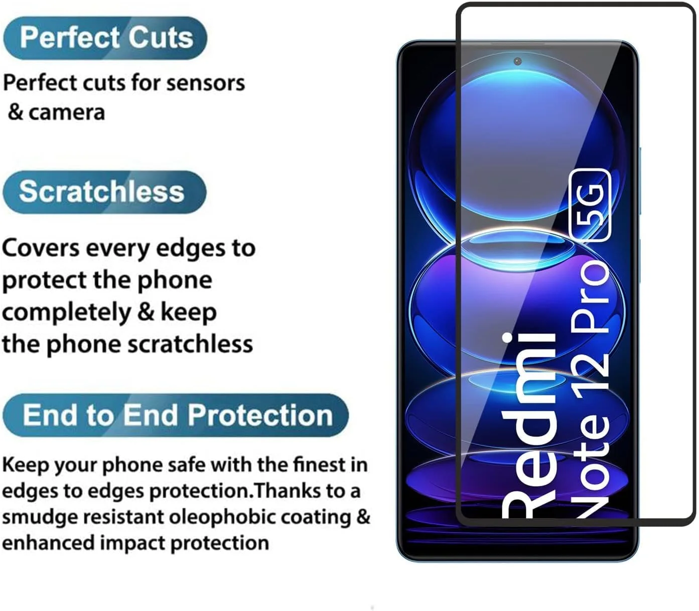 محافظ صفحه نمایش شیشه ای تمپرد فول چسب EMODIL برای گوشی شیائومی Redmi Note 12 Pro Plus، پوشش کامل لبه به لبه مناسب برای شیائومی Redmi Note 12 Pro / 12 Pro Plus / 12 Pro Speed / 12 Discovery ®