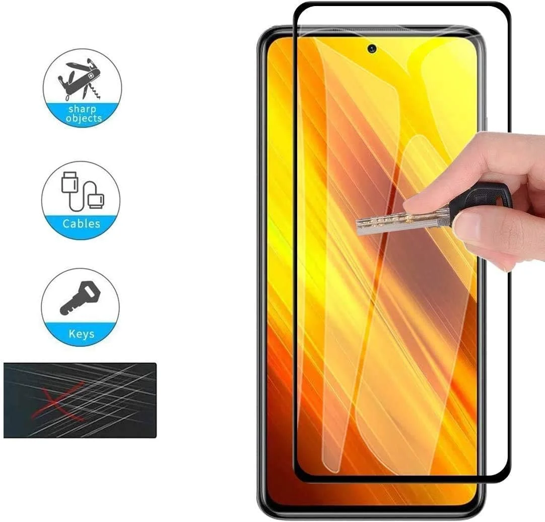 محافظ صفحه نمایش شیشه ای حرارت دیده 10D با پوشش کامل، HD و ضد خش با واکنش بالا برای شیائومی، پوکو X3/Pro/NFC