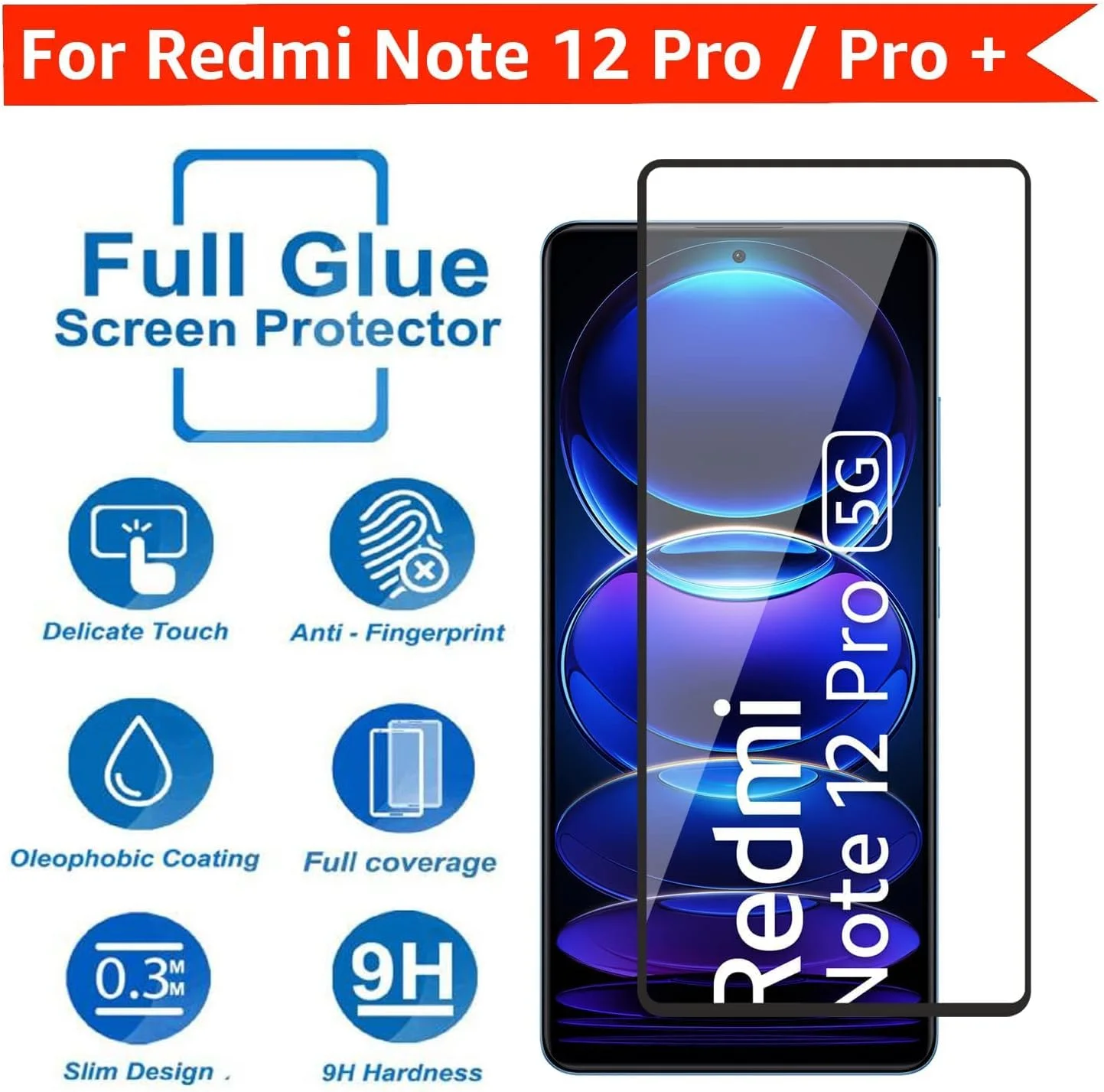 محافظ صفحه نمایش شیشه ای تمپرد فول چسب EMODIL برای گوشی شیائومی Redmi Note 12 Pro Plus، پوشش کامل لبه به لبه مناسب برای شیائومی Redmi Note 12 Pro / 12 Pro Plus / 12 Pro Speed / 12 Discovery ®