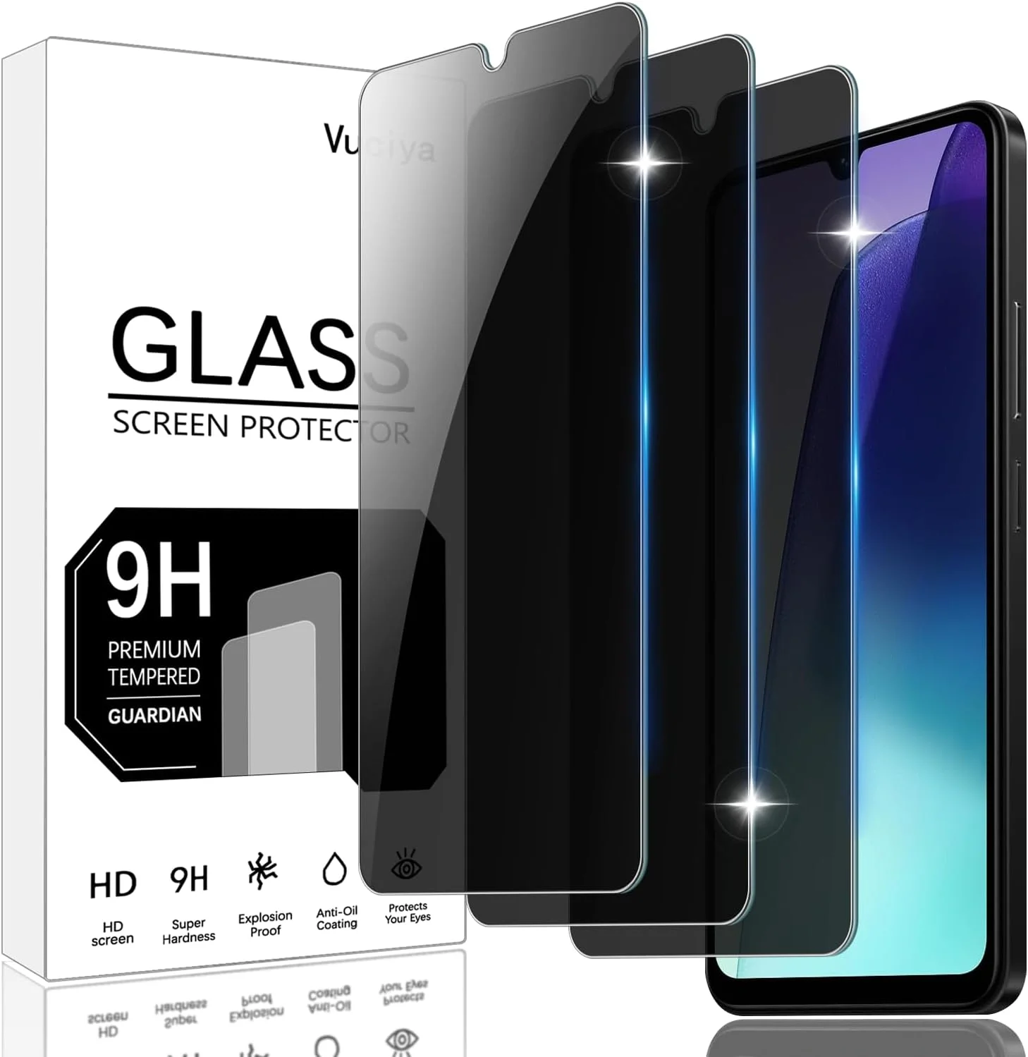 محافظ صفحه نمایش حریم خصوصی Vuciya، بسته 3 عددی، سازگار با Xiaomi Redmi 14C / Xiaomi Poco C75، فیلم محافظ ضد جاسوسی، شیشه حرارت دیده با سختی 9H، ضد خش برای Redmi 14C