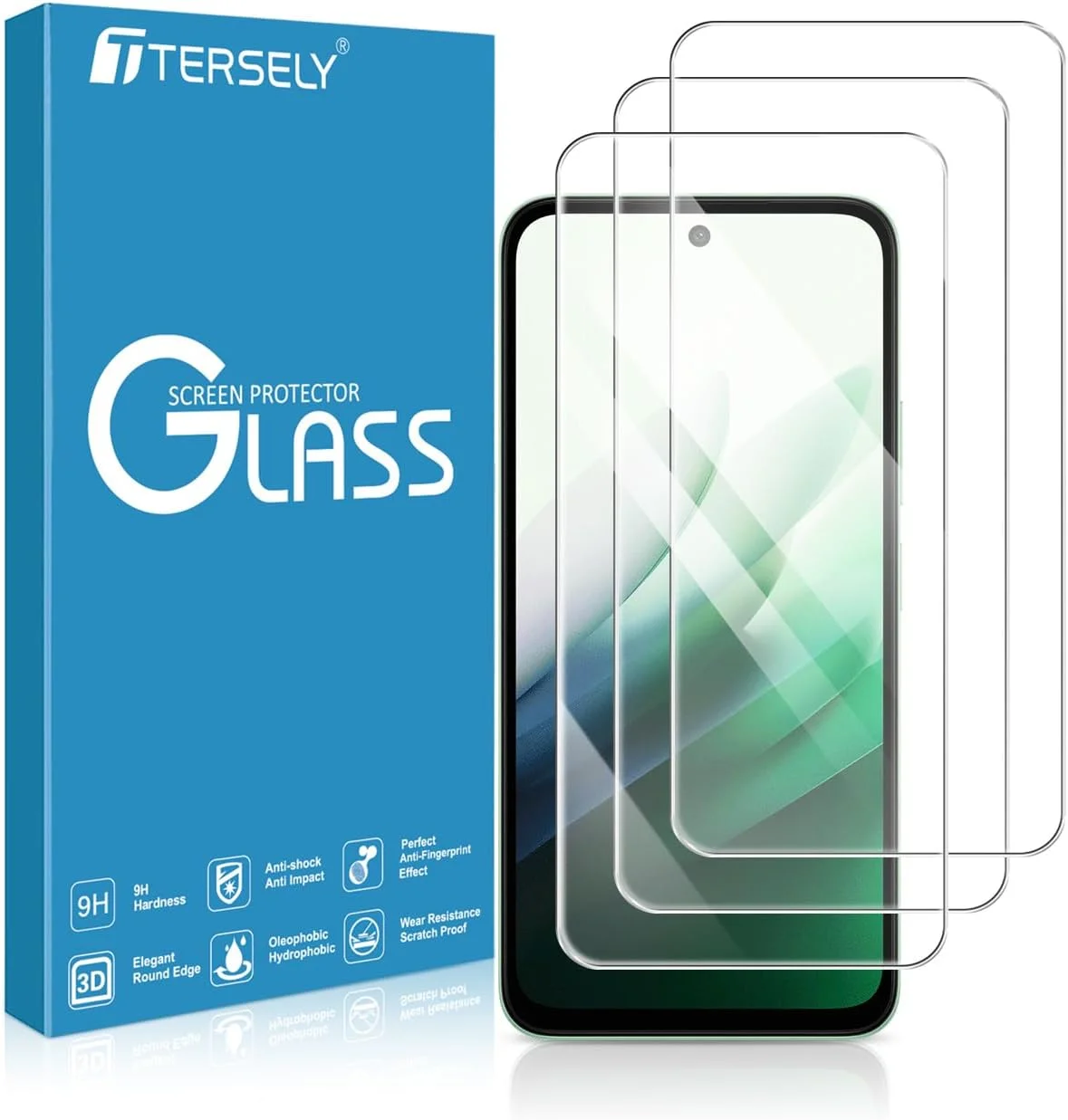 محافظ صفحه نمایش شیشه ای حرارت دیده [بسته 3 عددی] T Tersely برای شیائومی Redmi 15، سازگار با قاب، فوق العاده شفاف، ضد خرد شدن، فیلم ضد خش برای محافظت بیشتر