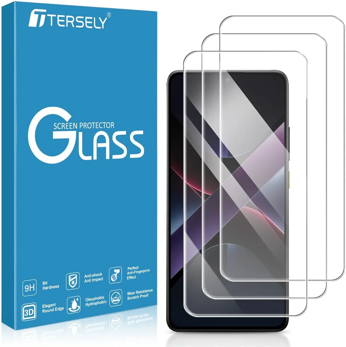 محافظ صفحه نمایش شیشه ای حرارت دیده [بسته 3 عددی] T Tersely برای گوشی شیائومی Poco X7 Pro، سازگار با قاب، فوق العاده شفاف، ضد خرد شدن، فیلم ضد خش برای محافظت بیشتر