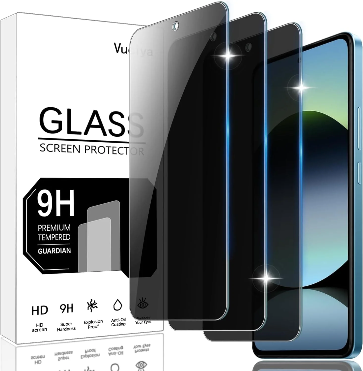 محافظ صفحه نمایش حریم خصوصی Vuciya بسته 3 عددی سازگار با Xiaomi Redmi Note 14، فیلم محافظ ضد جاسوسی شیشه حرارت دیده سختی 9H ضد خش برای Redmi Note 14