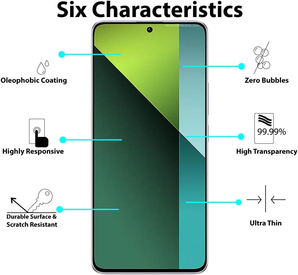 محافظ صفحه نمایش Al-HuTrusHi سازگار با Xiaomi Redmi Note 13 Pro، محافظ صفحه نمایش شیشه ای حرارت دیده [ضد تابش نور] [پوشش کامل HD] [نصب آسان] [سختی 9H]