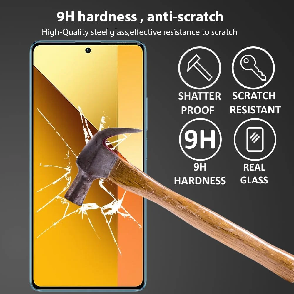 محافظ صفحه نمایش Al-HuTrusHi سازگار با Xiaomi Redmi Note 13 / Redmi Note 13R Pro، محافظ صفحه نمایش شیشه ای حرارت دیده [ضد تابش نور] [پوشش کامل HD] [نصب آسان] [سختی 9H] [حساس به لمس]