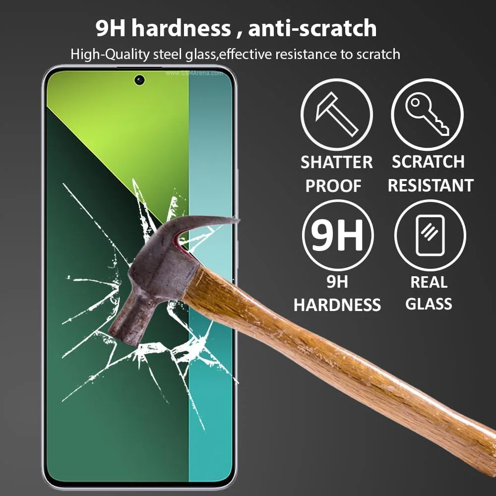 محافظ صفحه نمایش Al-HuTrusHi سازگار با Xiaomi Redmi Note 13 Pro، محافظ صفحه نمایش شیشه ای حرارت دیده [ضد تابش نور] [پوشش کامل HD] [نصب آسان] [سختی 9H]