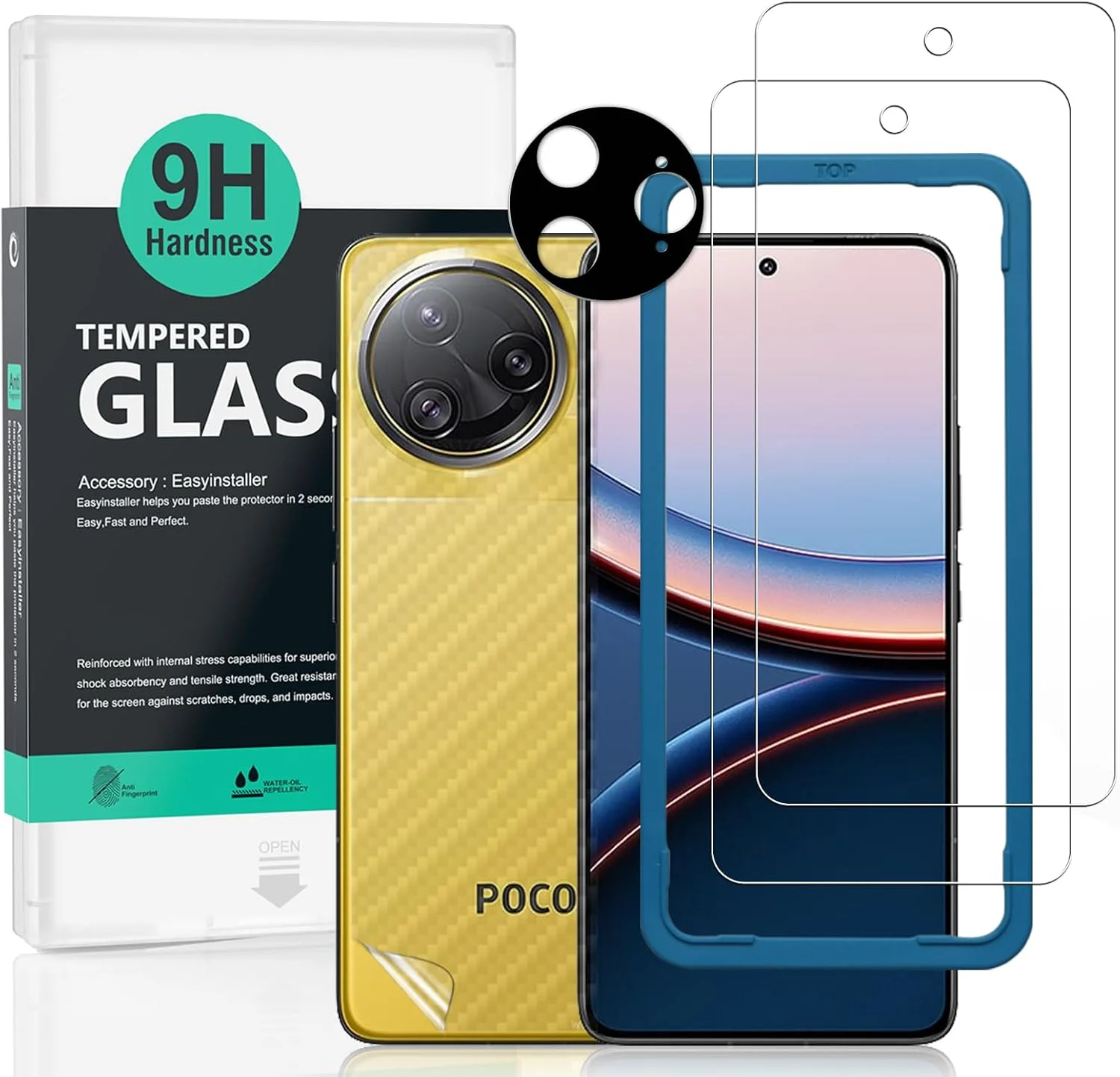 محافظ صفحه نمایش شیشه ای 9H آی بی ویند برای گوشی شیائومی پوکو F7 اولترا 5G سایز 6.67 اینچ، بسته 2 عددی به همراه 1 عدد محافظ لنز دوربین و 1 عدد برچسب فیبر کربن پشت گوشی، نصب آسان، ضد خش، محافظت در برابر ضربه