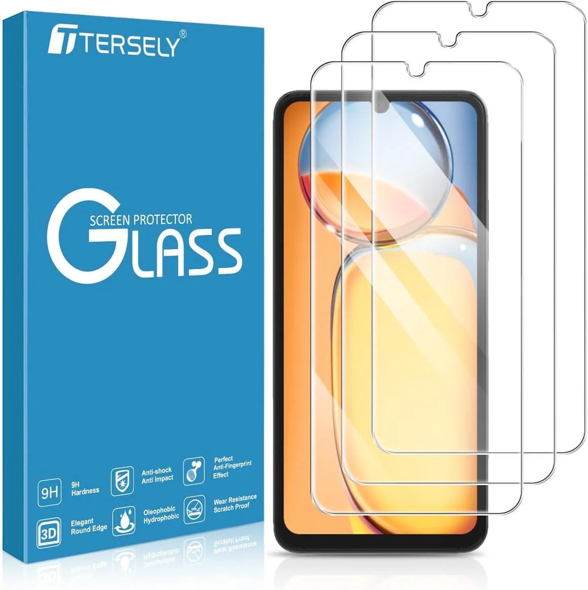 محافظ صفحه نمایش شیشه ای حرارت دیده [بسته 3 عددی] T Tersely برای شیائومی Redmi 13C، سازگار با قاب، فوق العاده شفاف، مقاوم در برابر شکستگی، فیلم ضد خش برای محافظت بیشتر