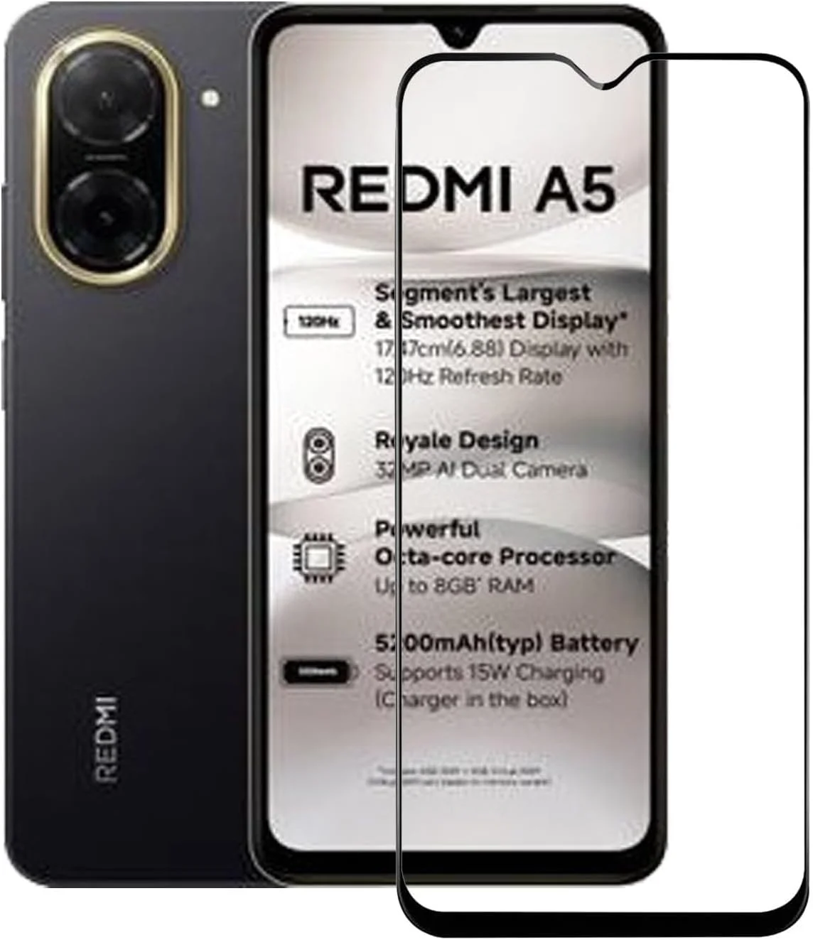 محافظ صفحه نمایش شیشه ای سازگار با شیائومی Redmi A5، ضد ضربه، ضد خش، وضوح HD